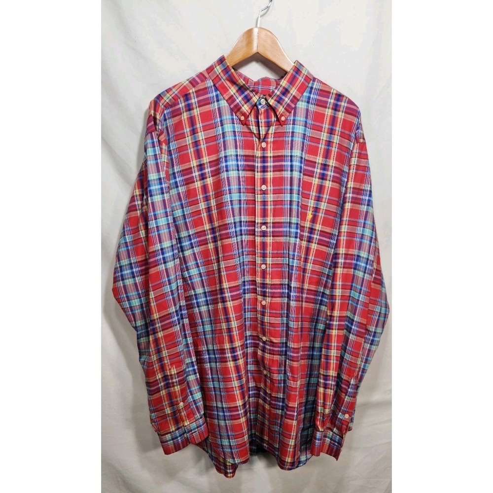 Ralph Lauren Mens Long Sleeve Button Down Size 2XLT Red Plaid Cotton